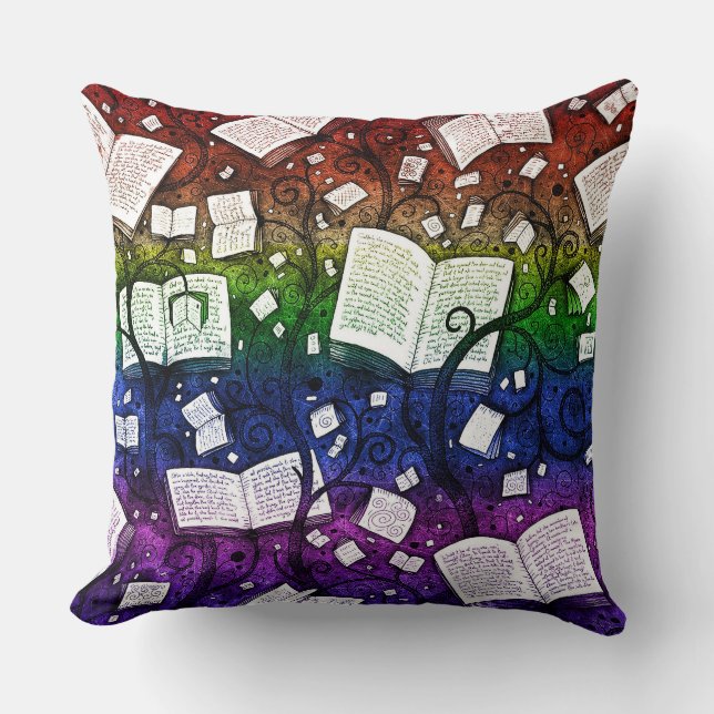 Rainbow Books Background Throw Pillow (Front)