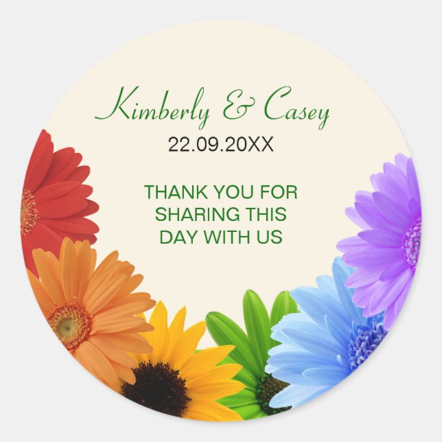 Rainbow Bouquet Wedding Classic Round Sticker (Front)