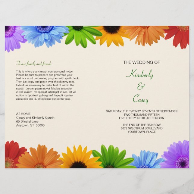Rainbow Bouquet Wedding Programme (Devant)