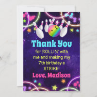 Rainbow Bowling Birthday Party Thank You Cards
