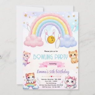 Rainbow bowling cat party invitation