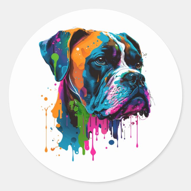 Rainbow Boxer Dog Colourful Boxer Dog Graphic T-Sh Classic Round Sticker (Front)