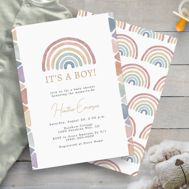 Rainbow Boy Baby Shower Invitation (Colorful Boho Rainbow Boy Baby Shower Invitation by Painted Paperie
)