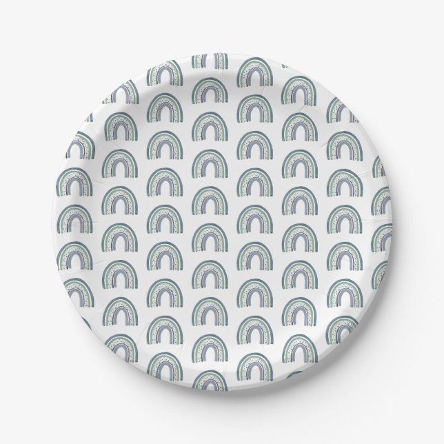  Rainbow Boy Baby Shower Paper Plate (Front)