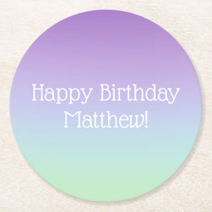 Rainbow Boy Birthday Party Round Paper Coaster