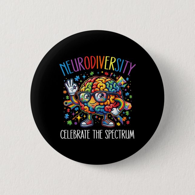 Rainbow Brain Neurodiversity Brain Autism 2 Inch Round Button (Front)
