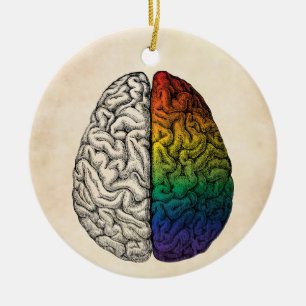 Rainbow Brain, Vintage Brain Ceramic Ornament