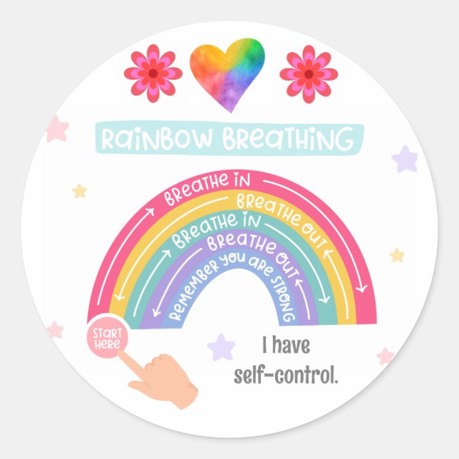 Rainbow Breathing exercise for calming corner Classic Round Sticker (Front)