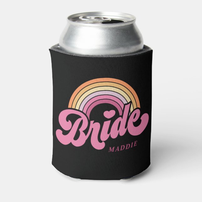 Rainbow Bride Retro Personalized  Can Cooler (Can Back)