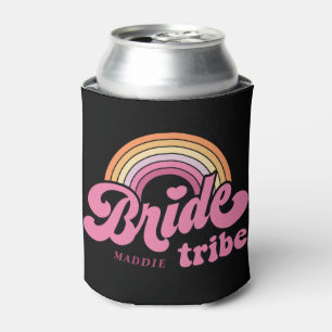 Rainbow Bride Tribe Retro Personalized Can Cooler
