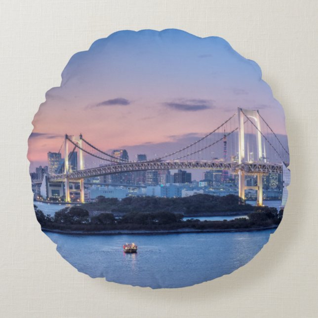 Rainbow Bridge at twilight Round Pillow (Front)