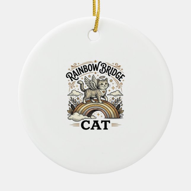Rainbow Bridge Cat Cat Memorial Rainbow Bridge Vin Ceramic Ornament (Front)