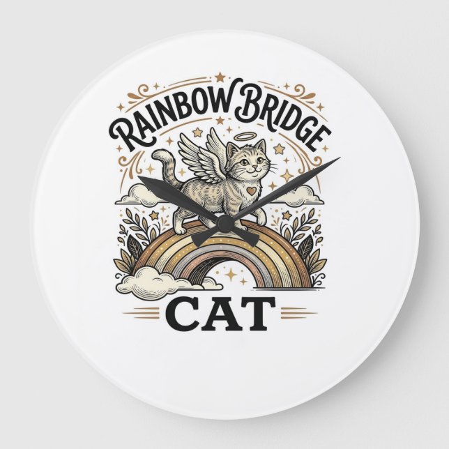 Rainbow Bridge Cat Cat Memorial Rainbow Bridge Vin Large Clock (Front)