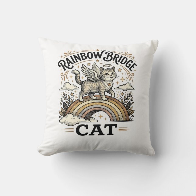 Rainbow Bridge Cat Cat Memorial Rainbow Bridge Vin Throw Pillow (Front)