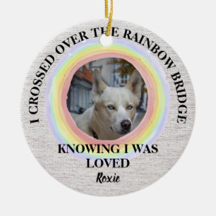 Rainbow Bridge Dog memorial, Custom photo & Name Ceramic Ornament