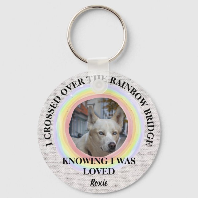 Rainbow Bridge Dog memorial, Custom photo & Name Keychain (Front)