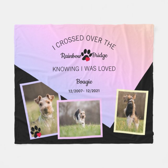 Rainbow Bridge Fold Over Pet Name Photo Fleece Blanket (Front (Horizontal))