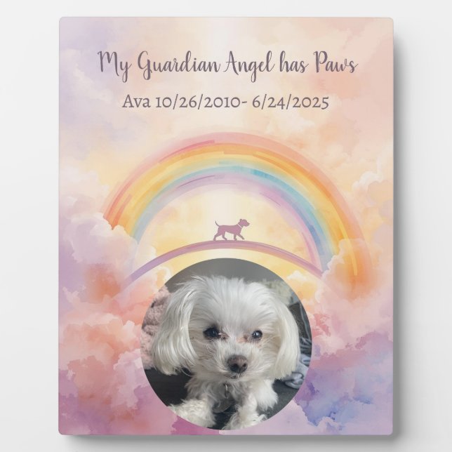 Rainbow Bridge Guardian Angel with Paws Pet Plaque (Front)