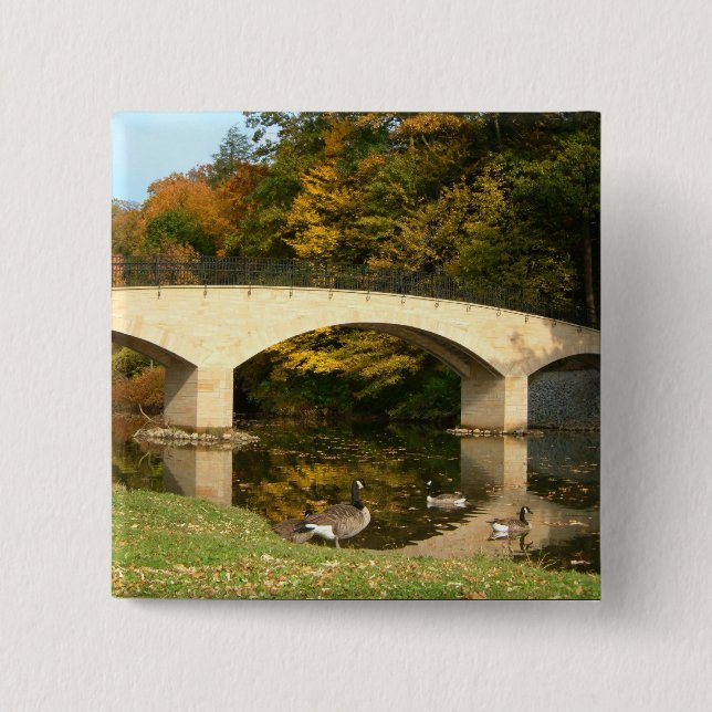 Rainbow Bridge in Fall at Grove City College 2 Inch Square Button (Front)