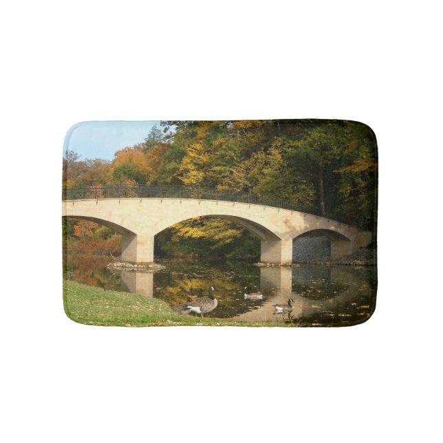 Rainbow Bridge in Fall at Grove City College Bath Mat (Front)