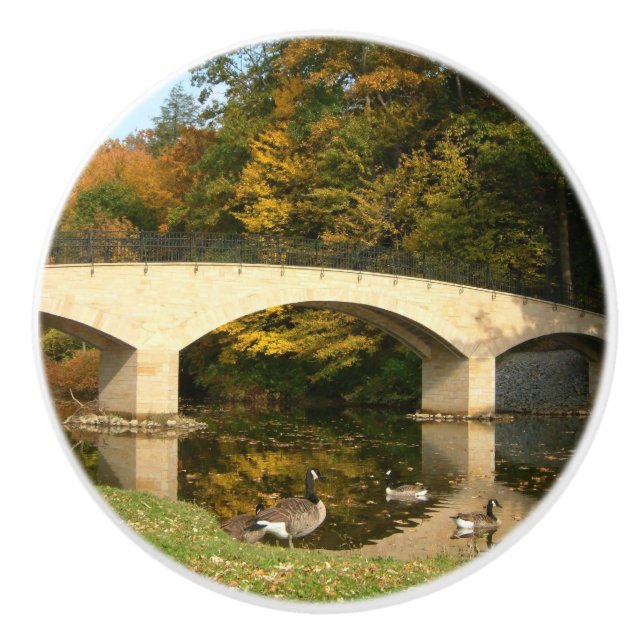 Rainbow Bridge in Fall at Grove City College Ceramic Knob (Front)