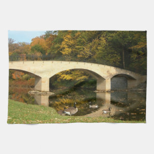 Rainbow Bridge in Fall at Grove City College Kitchen Towel