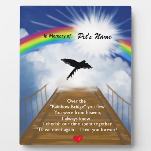 Rainbow Bridge Memorial Poem for Birds Plaque (Front)