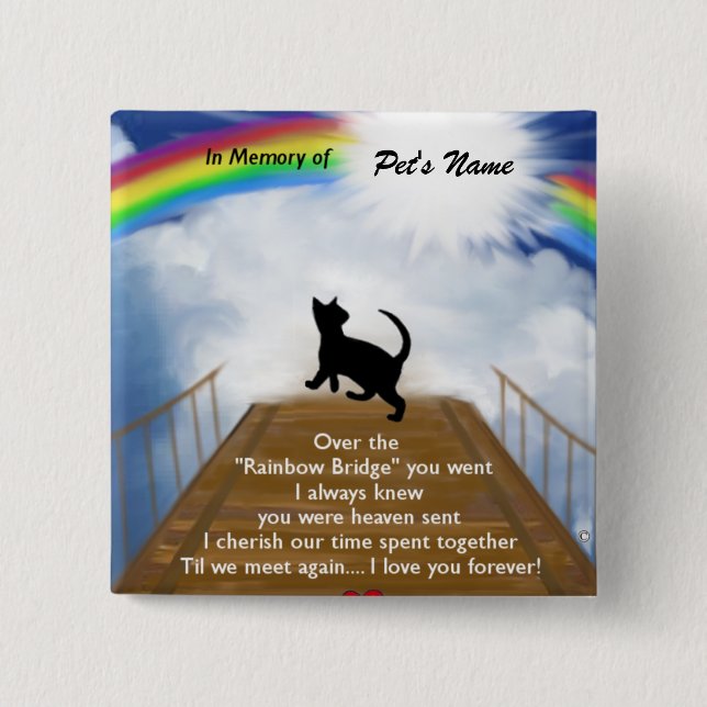 Rainbow Bridge Memorial Poem for Cats 2 Inch Square Button (Front)
