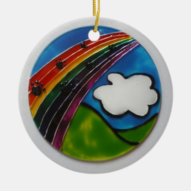 Rainbow Bridge Pet Memorial Ceramic Ornament (Front)