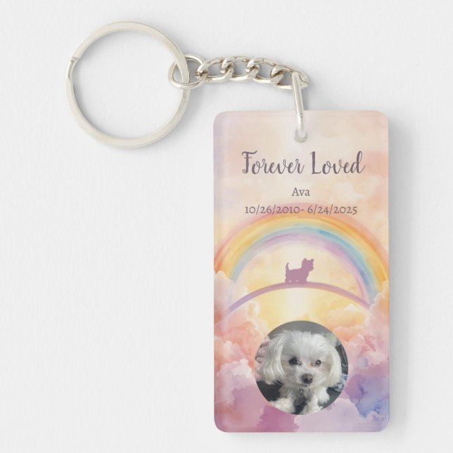 Rainbow Bridge Pet Memorial Keychain – Small Dog (Front)