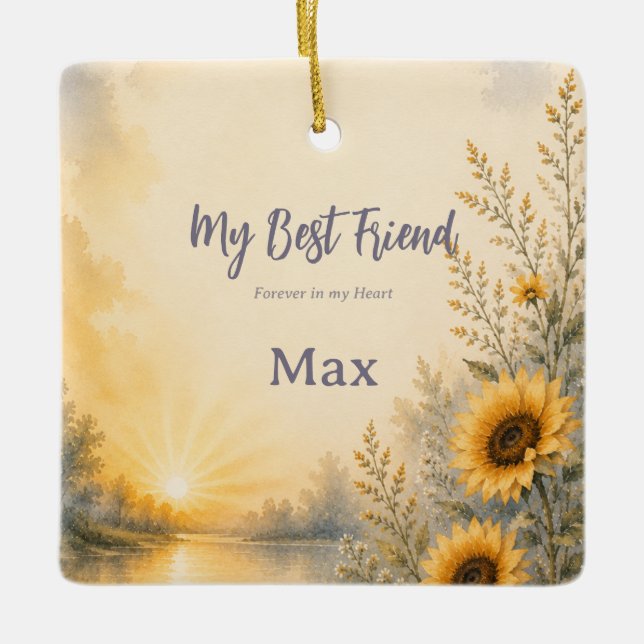 Rainbow Bridge Pet Memorial Ornament | Sunflowers (Front)