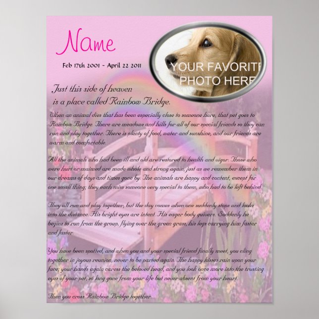Rainbow Bridge Pet Memorial - Pink Poster (Front)