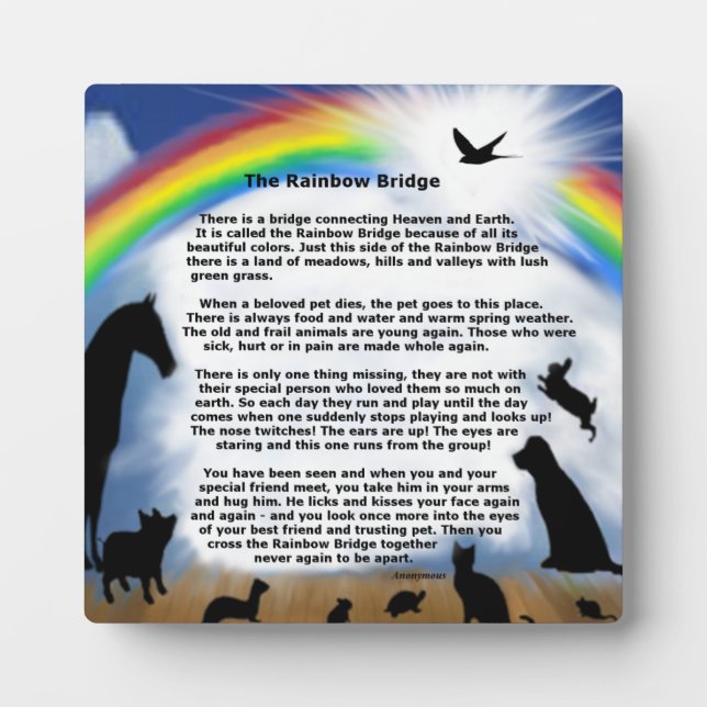 Rainbow Bridge pet memorial poem Plaque (Front)