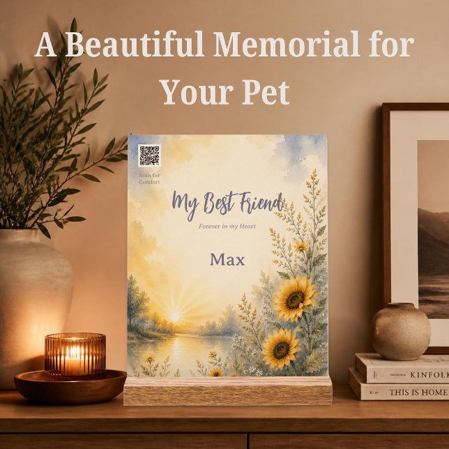 Rainbow Bridge Pet Memorial with Spotify Playlist Acrylic Sign (Rainbow Bridge memorial plaque with Spotify QR code to a comforting playlist for healing and remembr)