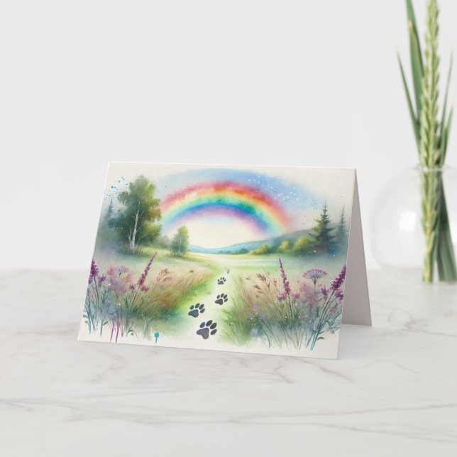 Rainbow Bridge Pet Sympathy Watercolor Card (Front)