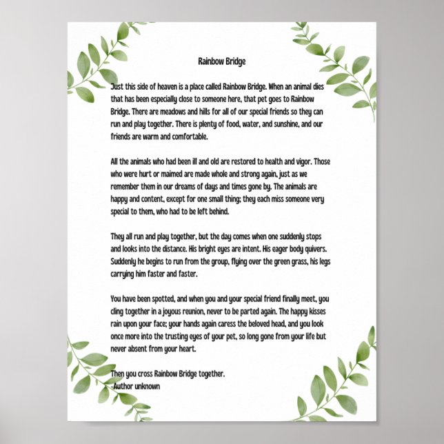 Rainbow Bridge Poem Leaves Accent Poster (Front)