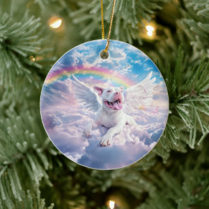 Rainbow Bridge, White Dog in Heaven  Ceramic Ornament