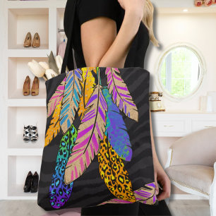 Rainbow Bright Feathers Tonal Zebra Black Tote Bag