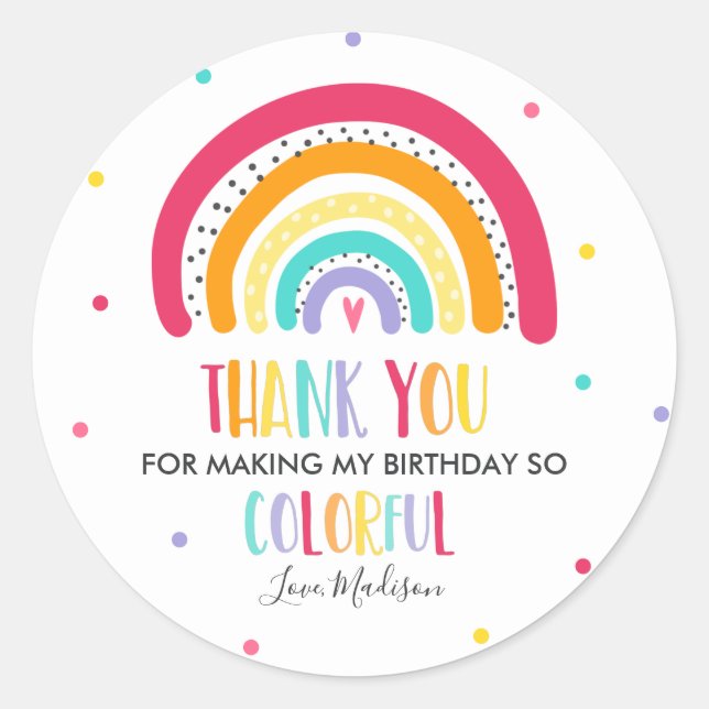 Rainbow Bright Party Favour Classic Round Sticker (Front)