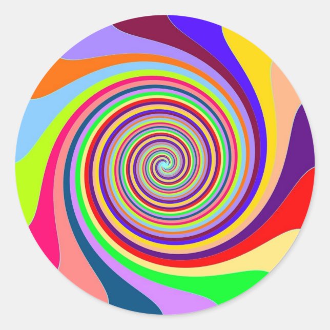 Rainbow bright psychedelic pop art candy swirl classic round sticker (Front)
