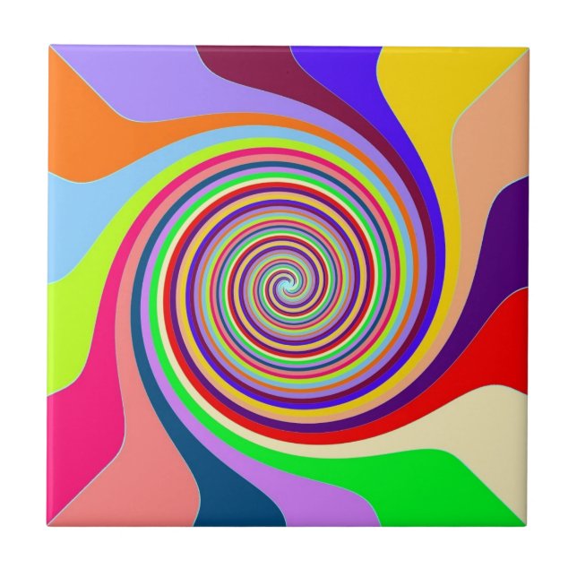 Rainbow bright psychedelic pop art candy swirl tile (Front)