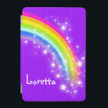 Rainbow bright purple girls named ipad cover<br><div class="desc">Perfect to protect your kid girls ipad screen. Add your name to this ipad case. Currently reads Loretta. This original bright rainbow purple graphic case is designed by Sarah Trett.</div>