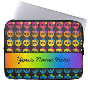 Rainbow Bright Skulls with Bows Personalized  Laptop Sleeve