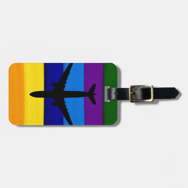 Rainbow bright stripes airplane luggage tag (Front Horizontal)
