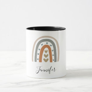 Rainbow brown beige grey modern white name mug