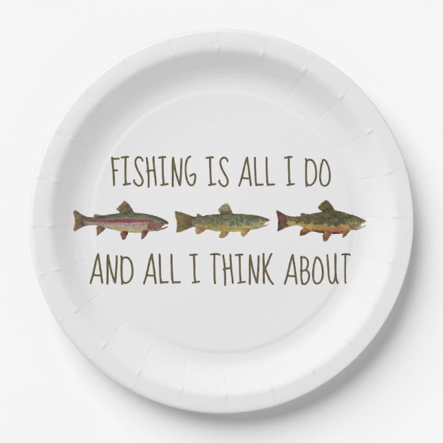 Rainbow Brown Brook Trout Fishing Quote Paper Plate (Front)