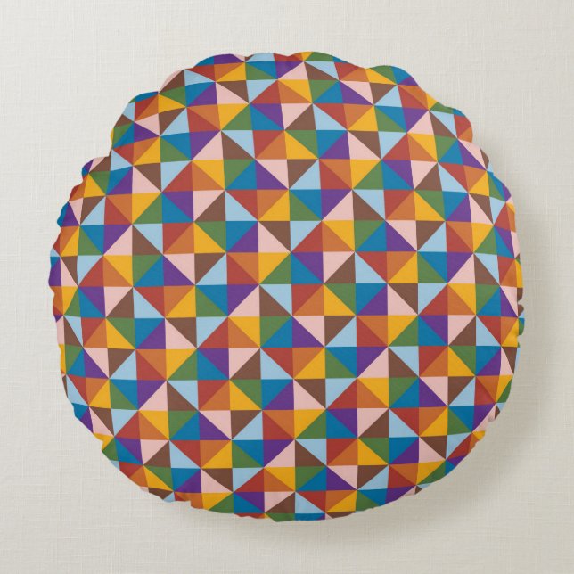 Rainbow, Brown, Pink and Blue Pinwheel Round Pillow (Front)