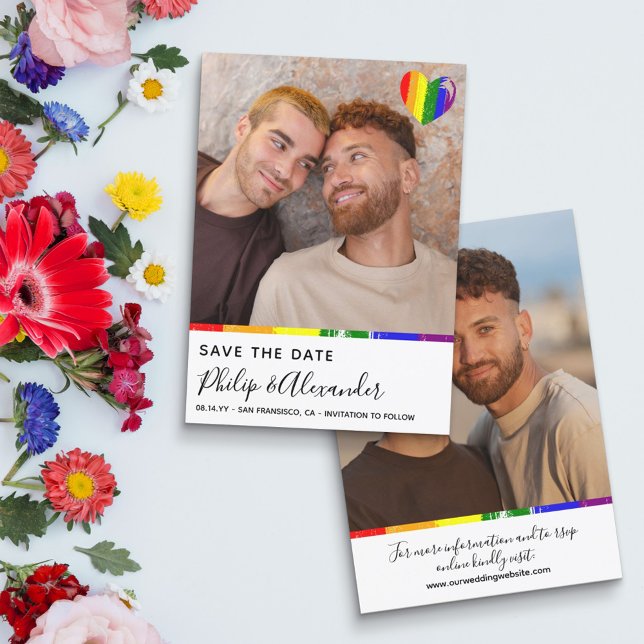 Rainbow Brush Stroke Heart Photo Save the Date (Creator Uploaded)
