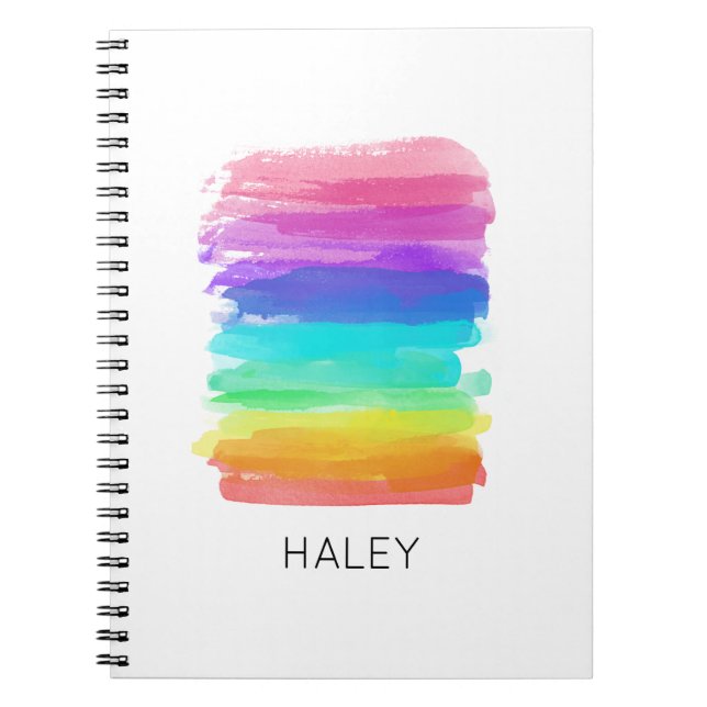 Rainbow Brushstrokes Artist Custom Name Notebook (Front)