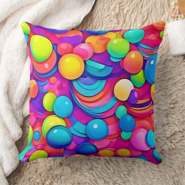Rainbow Bubble Blast Artwork Throw Pillow (Blanket)
